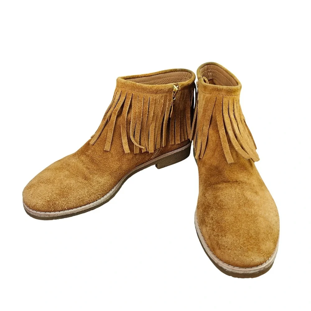 Kate Spade Saks NY Betsey Too Tan Suede Fringe Ankle Boots Womens‎ Cowgirl 8M